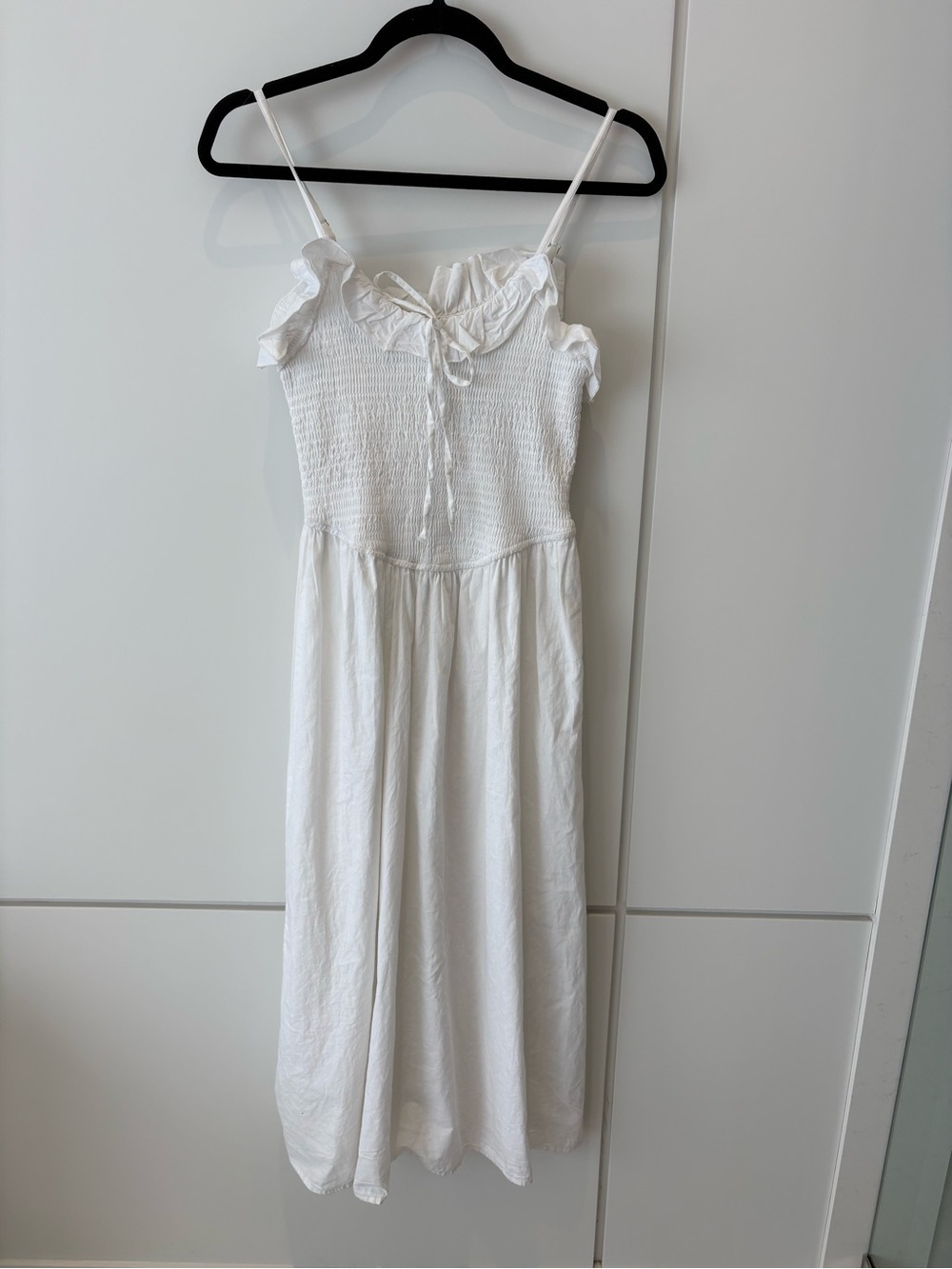 Japa White Smocked Cotton Maxi Dress Ruffle Trim Cottagecore S - Picture 5 of 8